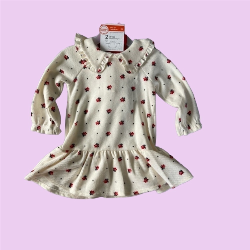 Baby Girl Soft Floral Dress with Footed Tights